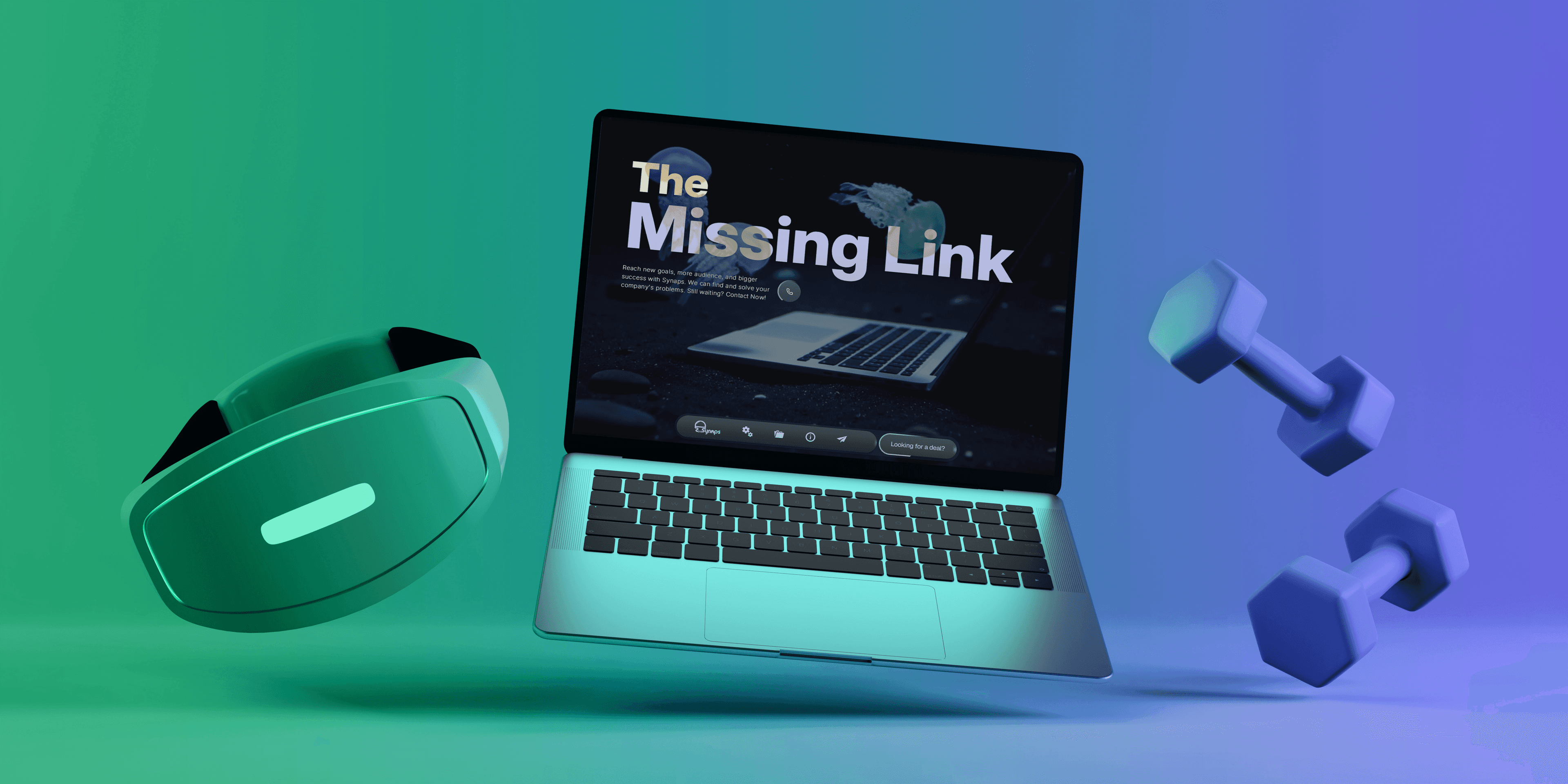 The Missing Link — Synaps website on a laptop set against a brand-gradient backdrop
